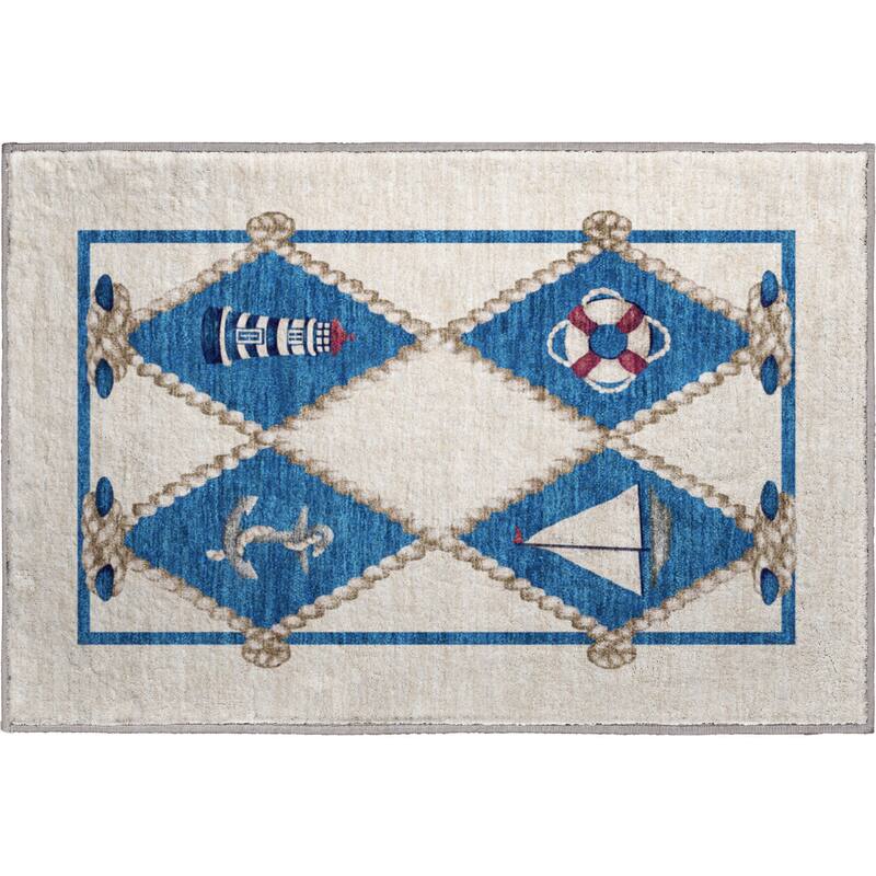 Premium Washable Super Soft Lighthouse Anchor Coastal Mayfield Rug
