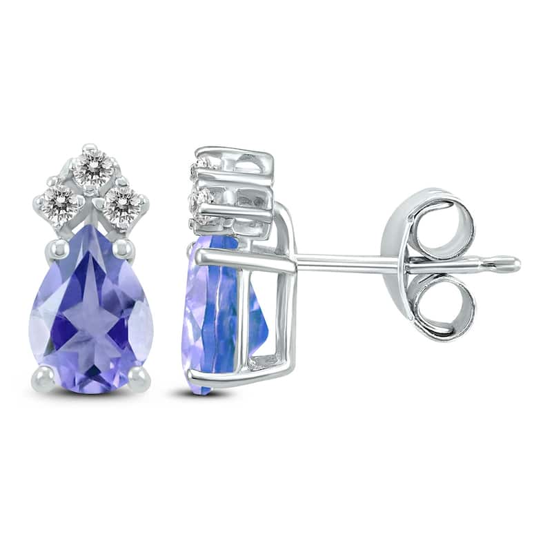 Marquee 14K White Gold 5x3MM Pear Tanzanite and Diamond Earrings