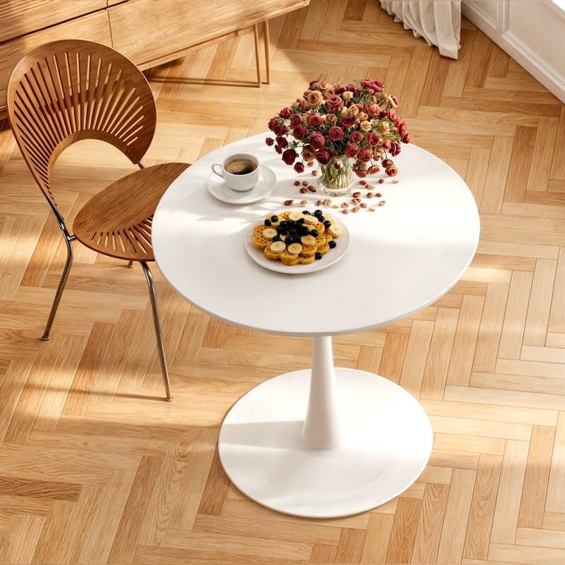 Mid-Century Modern Round Kitchen or Dining Table with Steel Pedestal Base for Dining Room - 31.5"