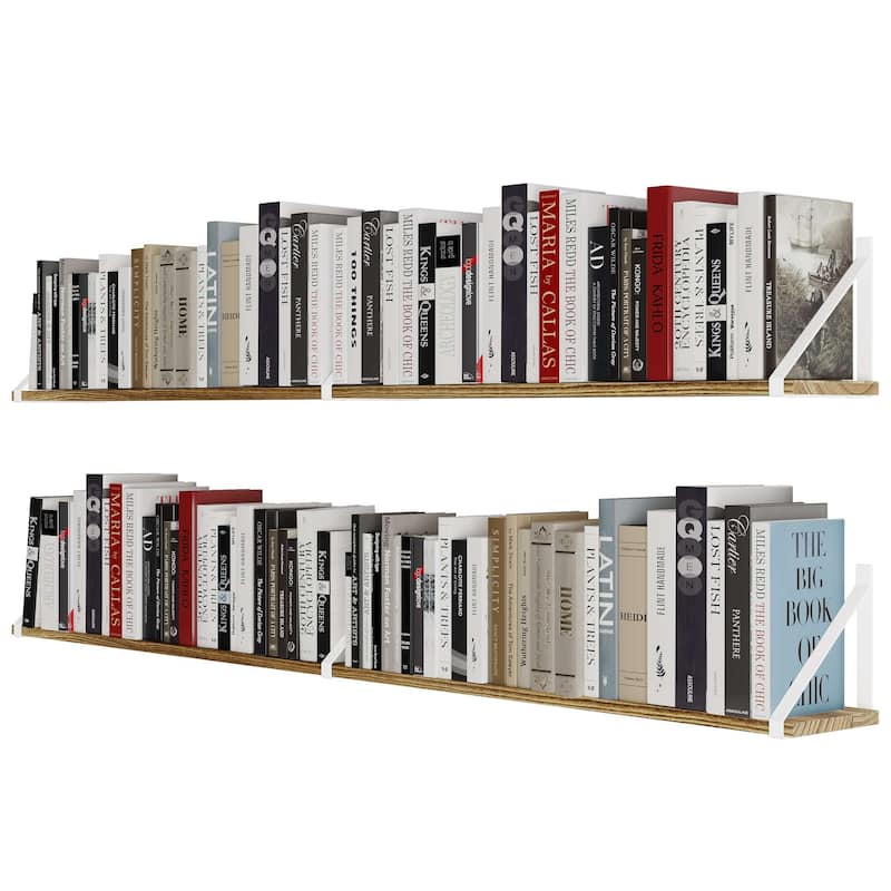 Wallniture Bora 60"x6" Floating Shelves, Living Room Wall Bookshelf, Wall Shelf Set of 2, Burnt