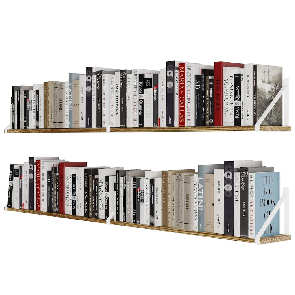 Wallniture Bora 60"x6" Floating Shelves, Living Room Wall Bookshelf, Wall Shelf Set of 2, Burnt