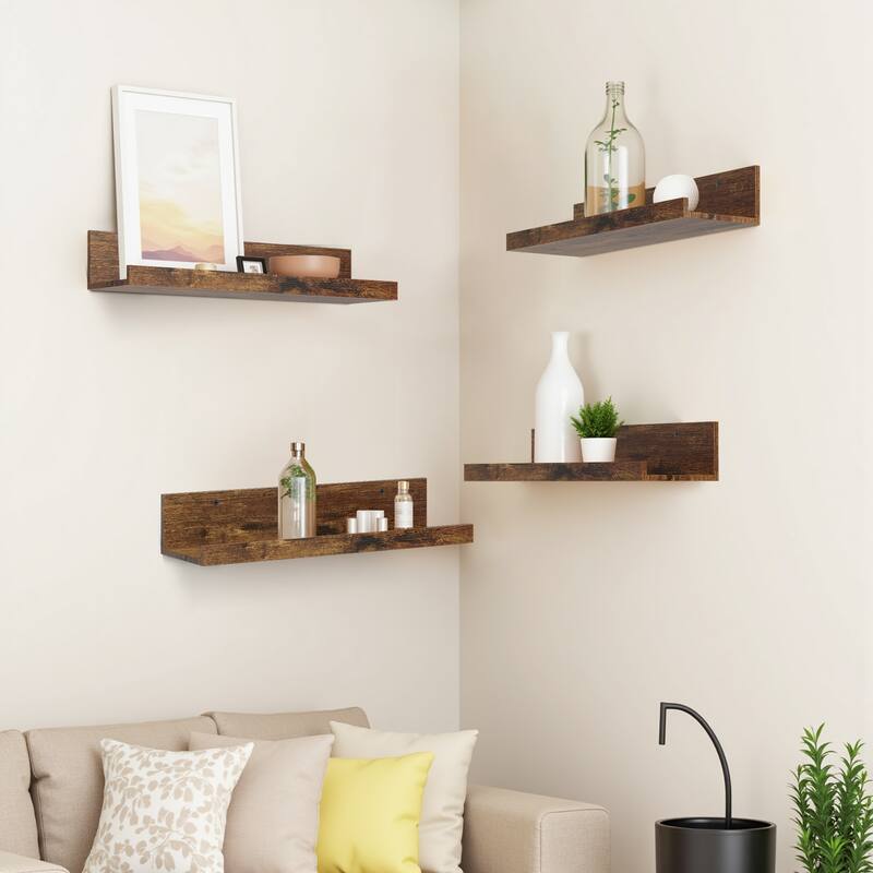 Homy Casa U-Shaped Wall-Mounted Floating Shelf Set of 4, Black & BR - Brown