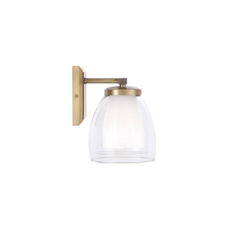 25.5" W x 8.25" H 3-Light Vanity in Aged Brass with Layered White and Clear Glass - 25.5"W x 8.25"H x 8"E