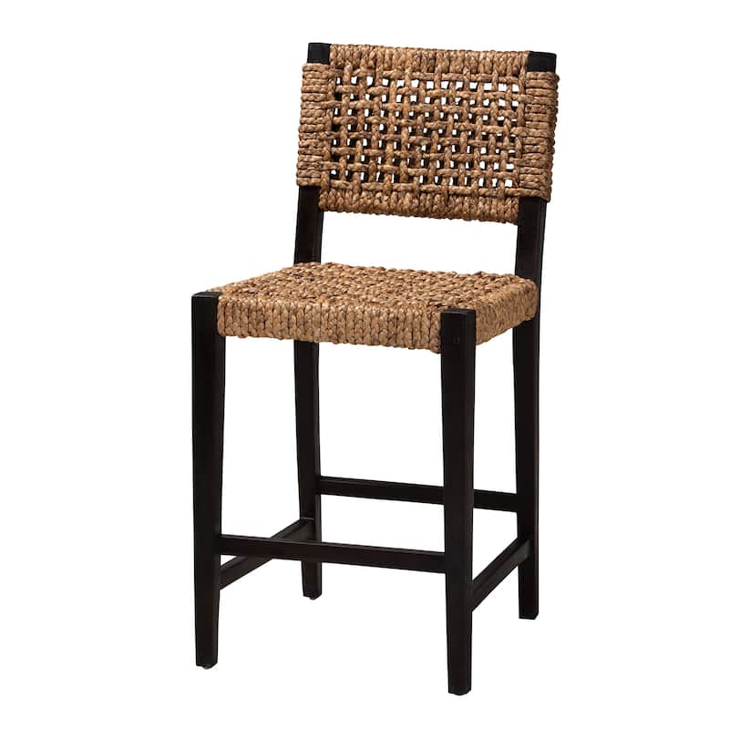 Alise Handwoven Seagrass Counter Stool with Mahogany Wood - Counter-Height Chair for Kitchen Island or Home Bar