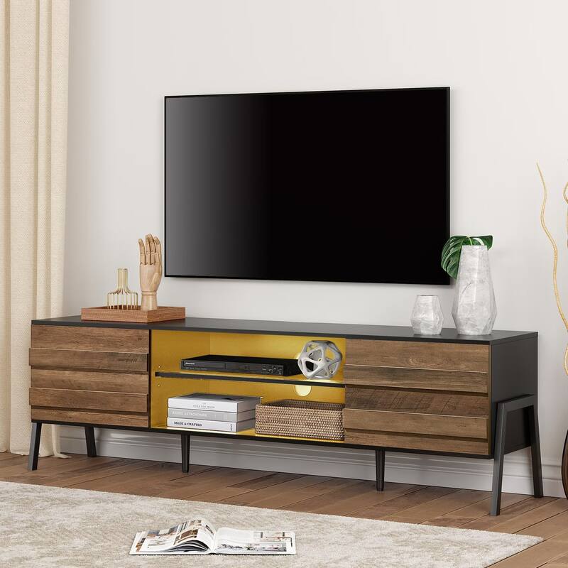 Mid-Century Modern TV Stand for 55"/65"/75" TV Console with LED Light