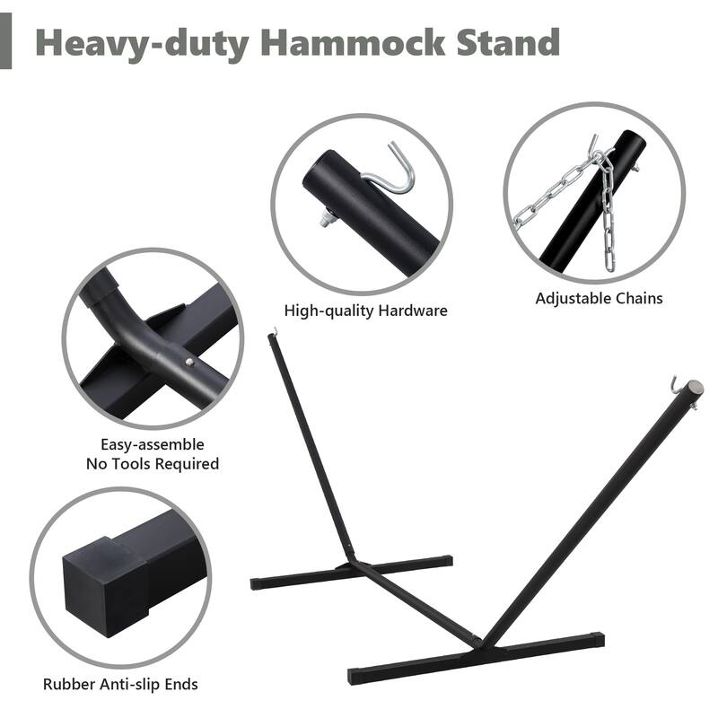 Outdoor Portable Double Hammock with Stand&Pillow Max 475 lbs Capacity