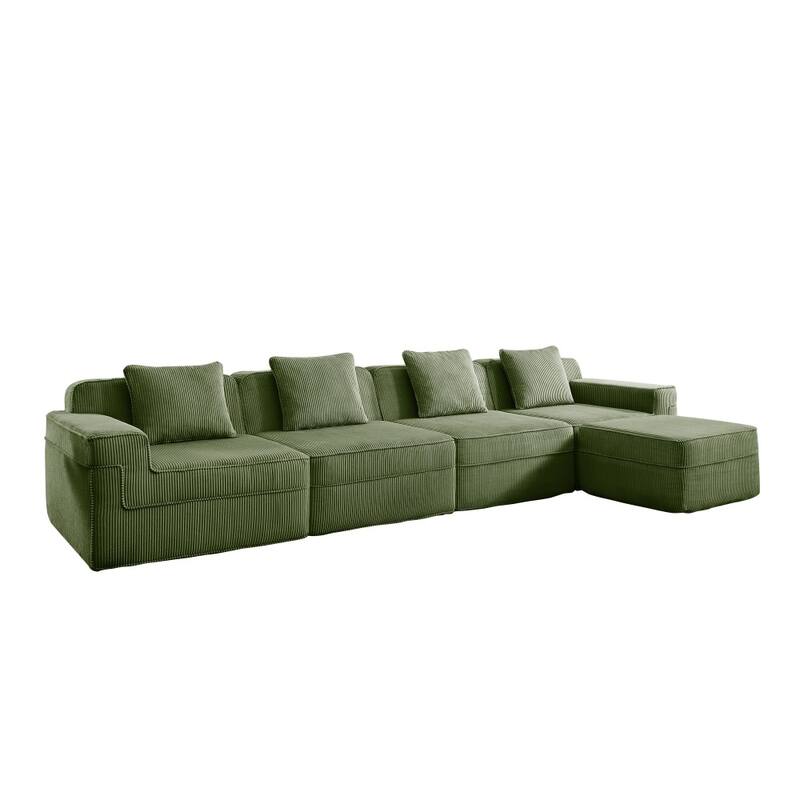 153.5" Modular Sectional Boneless Sofa with Throw Pillows and Ottoman