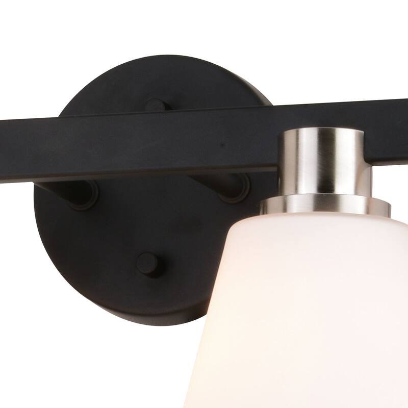 Vermont Matte Black and Nickel Bathroom Vanity Wall Sconce Light Fixture White Glass