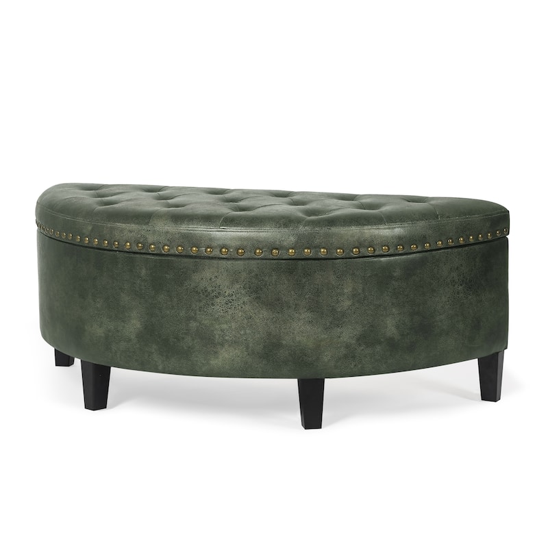 Adeco Half Moon Storage Ottoman Semi Circle Bench