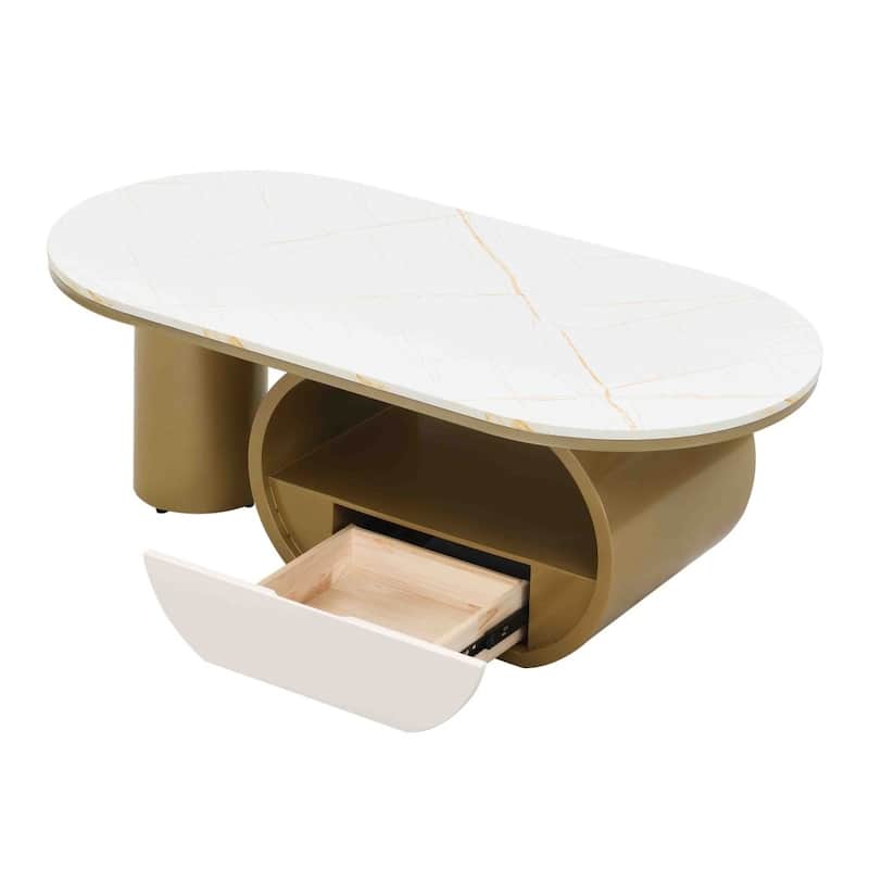 47.24'' Modern Luxury Oval Coffee Table with Storage Drawer for Living Room
