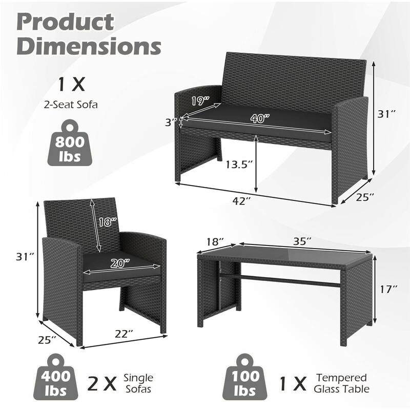 Gymax Set of 8 Patio Conversation Set w/Seat Cushions & Tempered Glass