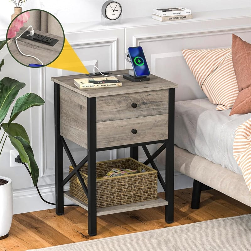 Nightstand with Charging Station and USB Ports