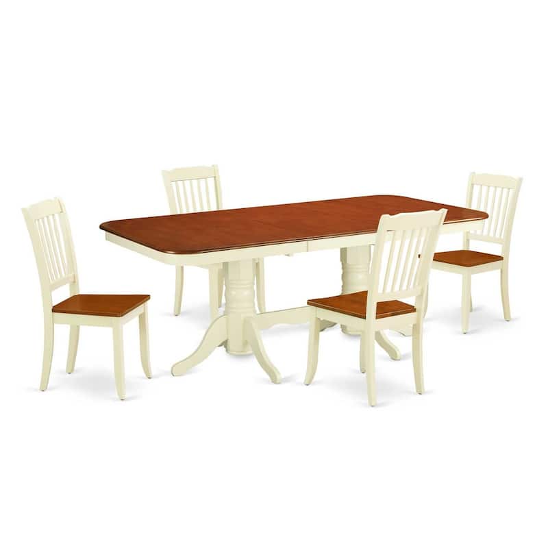 Rectangular Dining Table Set - 5 Piece Table & Chair Set - 60x78 Inch Table with Leaf - Modern Farmhouse Design