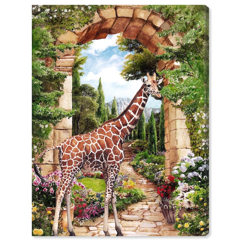 Wynwood Studio Canvas Animals Heavenly Garden Giraffe Brown and Cabin & Lodge Wall Art Canvas Print