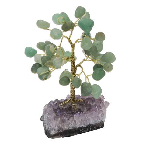 Handmade Verdant Leaves Quartz Gemstone Tree (Brazil) - 3.9" H x 2.4" W x 2" D