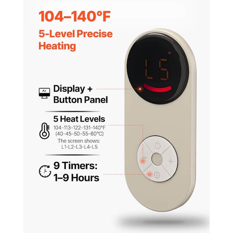 Grey Roll-Up Under Desk Foot Warming Pad 5 Temp and 9-Hour Timer - 55.12 x 20.47 x 0.20 in