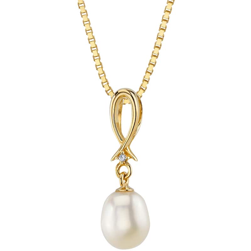 Oravo 14k Yellow Gold Freshwater Pearl Dangling Infinity Pendant Necklace