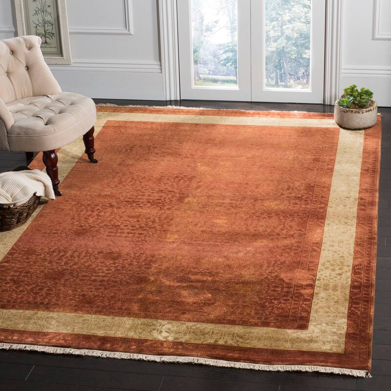 SAFAVIEH Couture Hand-knotted Santosh of India Cadence Traditional Border - 6' x 9' - Rust/Gold - Rectangle