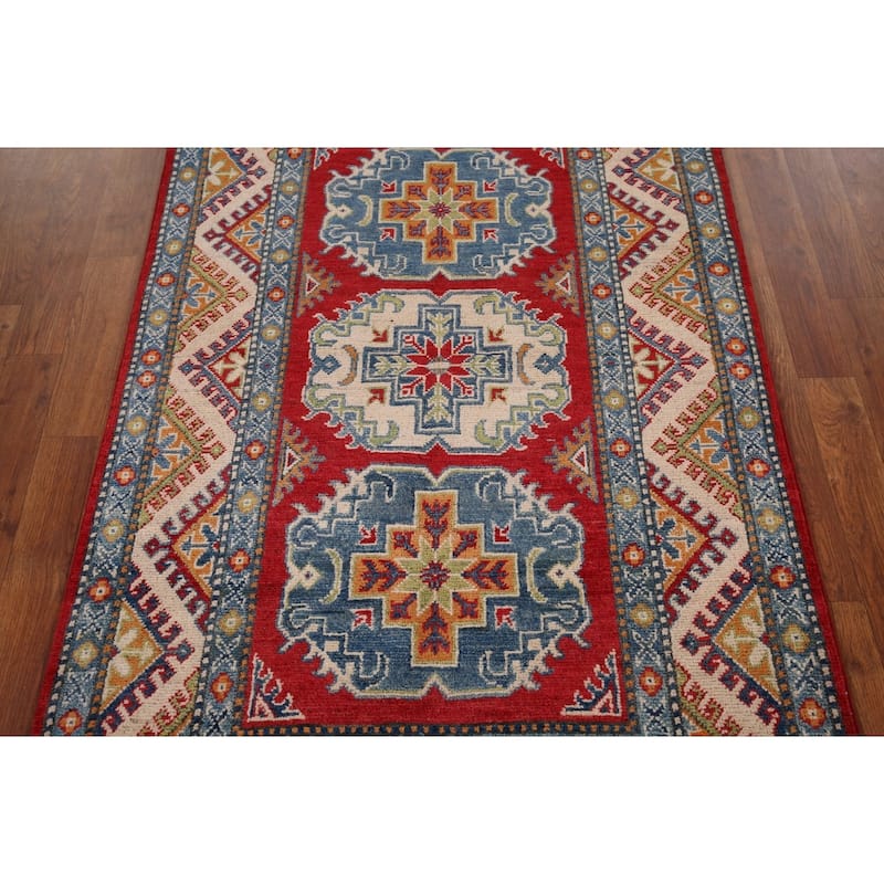 Traditional Kazak Accent Rug Hand-Knotted Red Wool Carpet - 3'3" x 5'4"