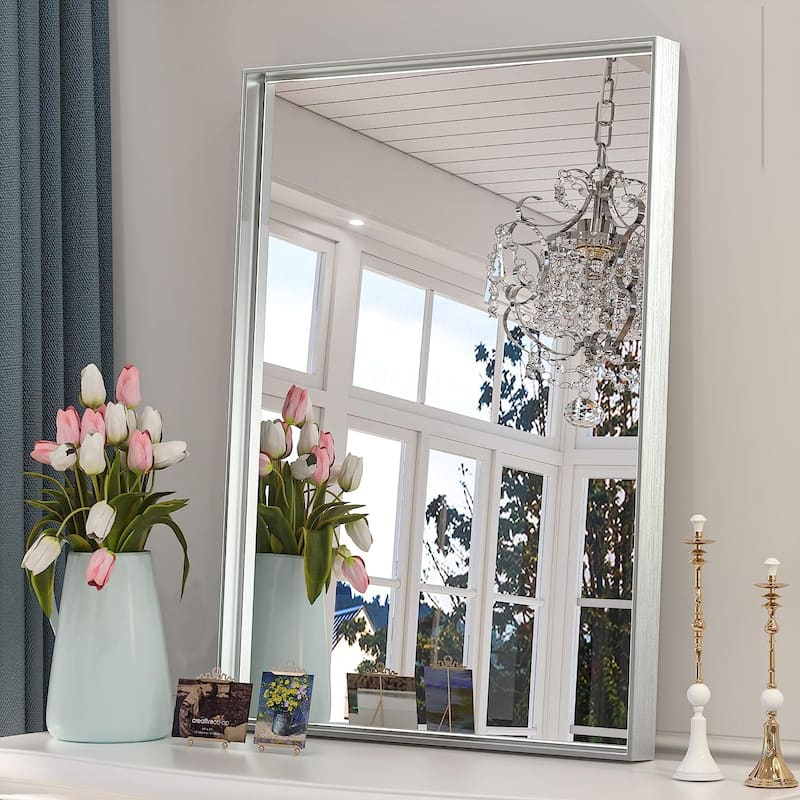 KEONJINN Modern Metal Framed Bathroom Vanity Wall Mounted Mirror - 22x30 - Silver