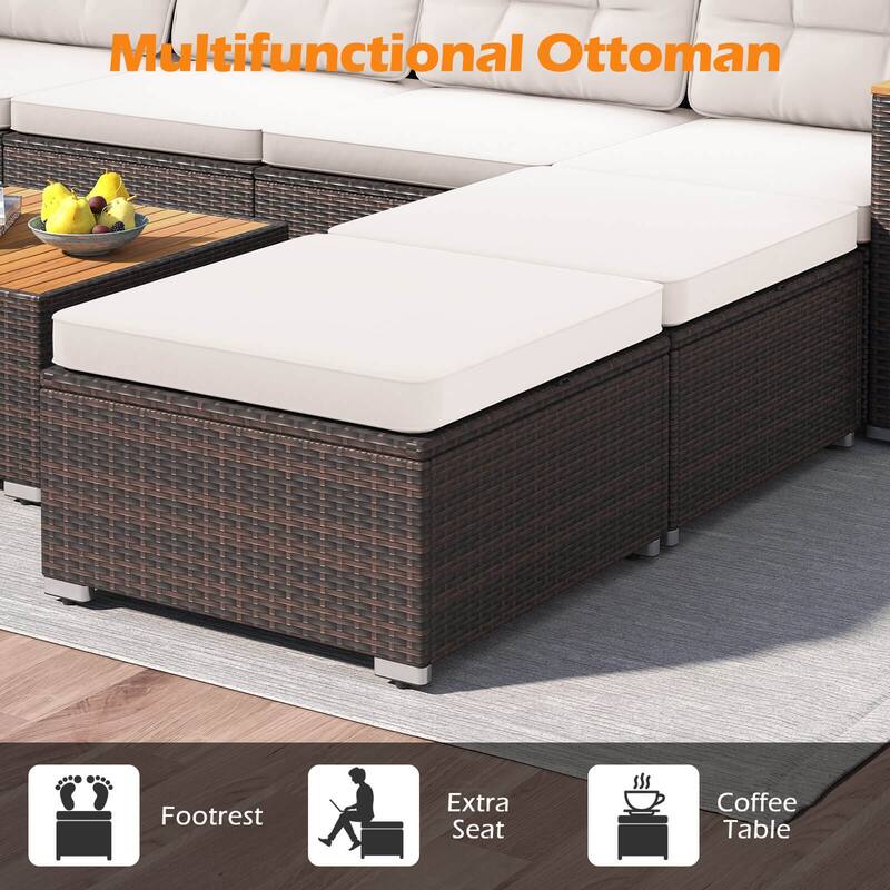 Costway 7 PCS Wicker Conversation Set with Seat & Back Cushions Wood - See Details