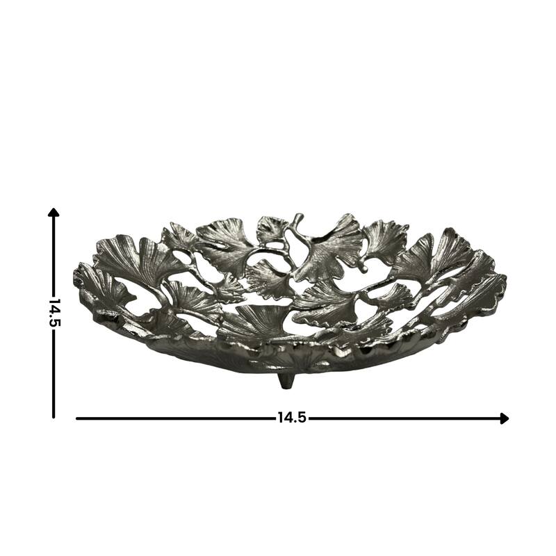 15 Inch Wide Decorative Handmade Aluminum Ginkgo Leaf Bowl - 14.5 x 14.5 x 4 in