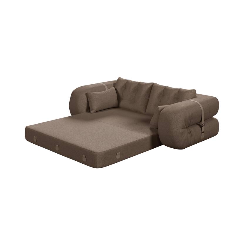 78.7" Foldable Sofa Bed, Teddy Fabric Convertible Floor Sofa Couch with Pillow, Upholstered Loveseat Sleeper Bed for Living Room
