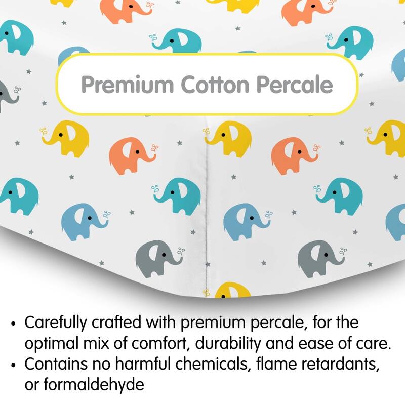 BreathableBaby Cotton Percale Fitted Sheet, For 52" x 28"/132 x 71 cm Crib & Toddler Bed Mattress, Prints (2-Pack)