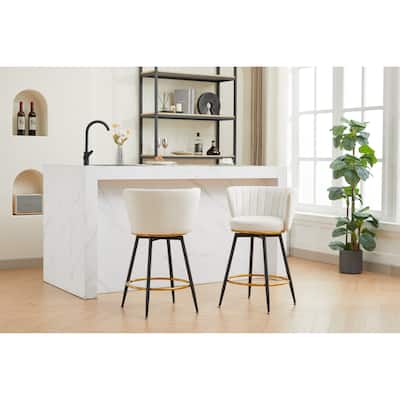 Set of 2 Modern Velvet Counter Stools with 360-Degree Swivel and Iron Base Footrest for Kitchen