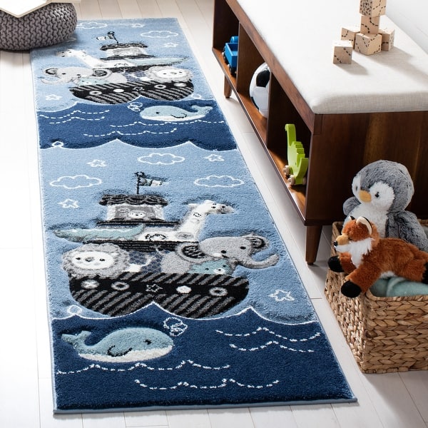 slide 2 of 15, SAFAVIEH Carousel Kids Simin Animal Rug 2'3" x 10' Runner - Blue/Grey