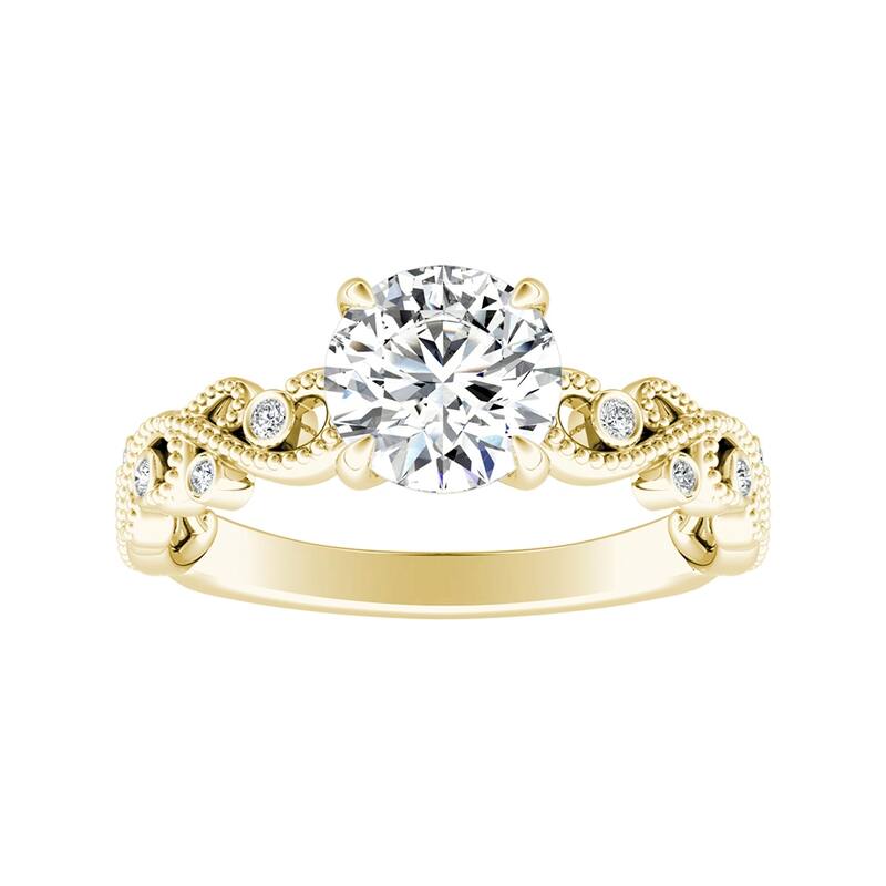 Auriya 14k Gold 1ct TW Vintage Moissanite and Diamond Engagement Ring 1/10cttw - Yellow - 7.5