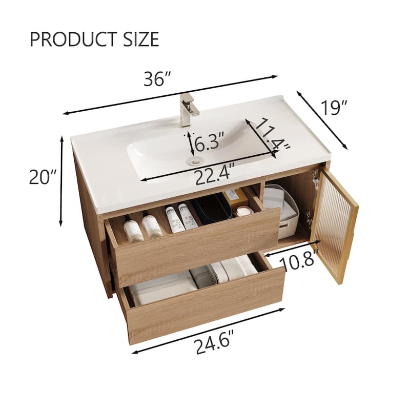 35.8" Single Bathroom Vanity with Sink, Glossy Stone Table top, Not Assembled need - 36"