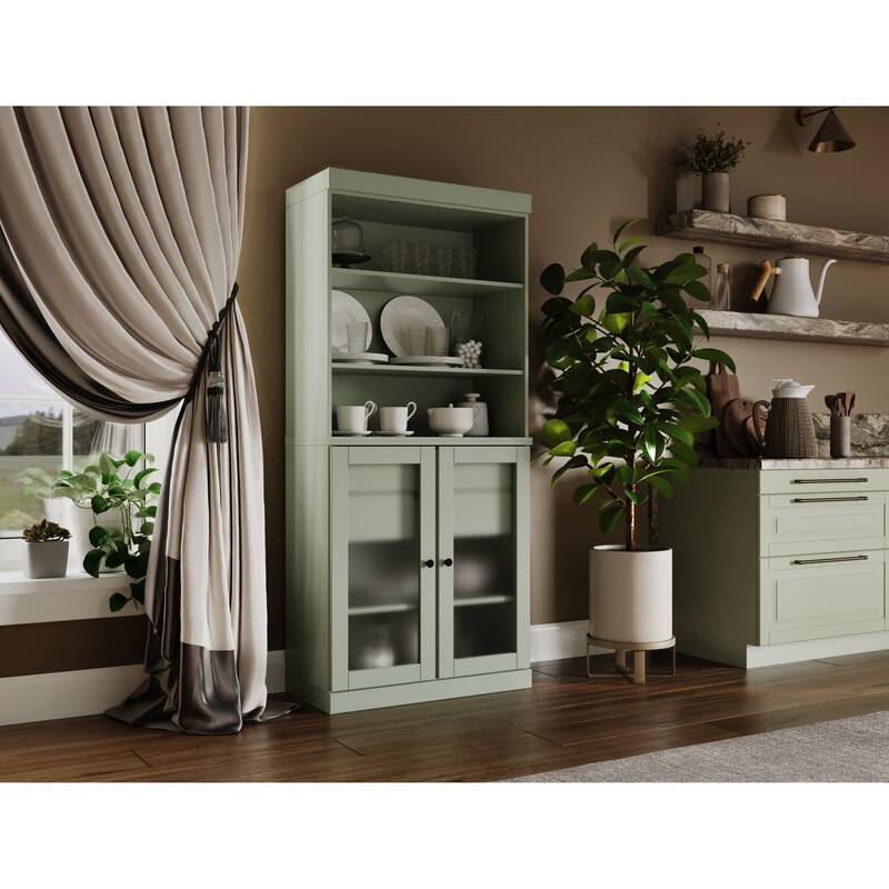 Palace Imports 100% Solid Wood Pantry Cabinet with Frosted Glass Doors, 2-Drawers and Adjustable Shelves - 32" x 71.5"