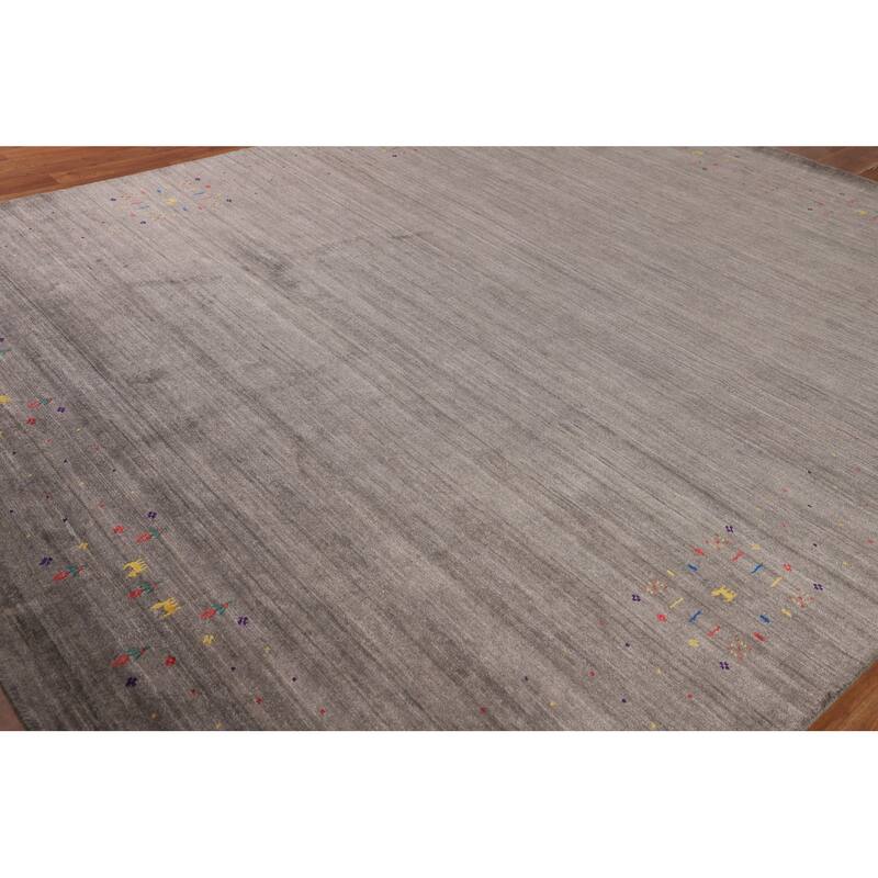 Earth Tone Striped Gabbeh Indian Area Rug Silk Carpet - 8'3" X 9'9"