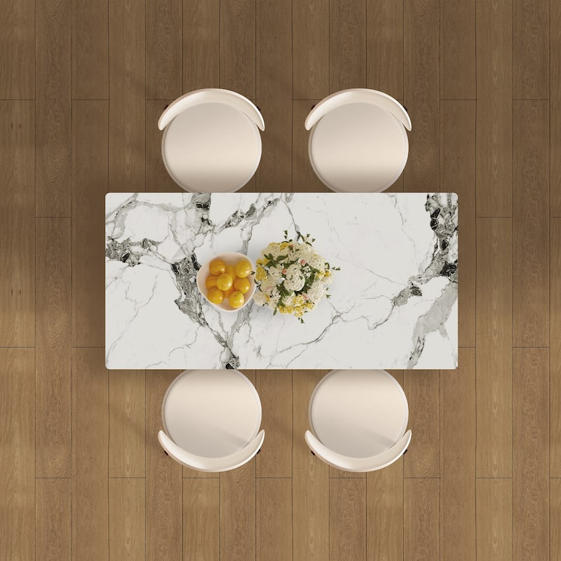 Roomfitters 63 Inch Dining Table Set with Chairs, Sintered Stone Kitchen Desk with Storage Cabinet, White & Gold - White - 4 Chair