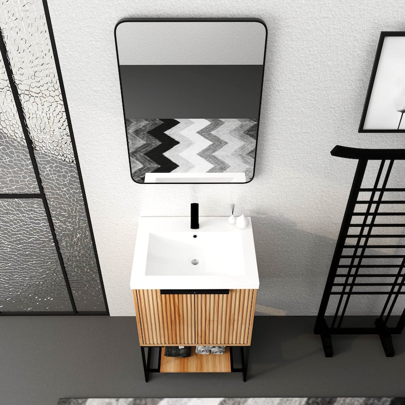 Wood Bathroom Vanity Cabinet With Resin Basin and Shelf, 24x18x35 inch