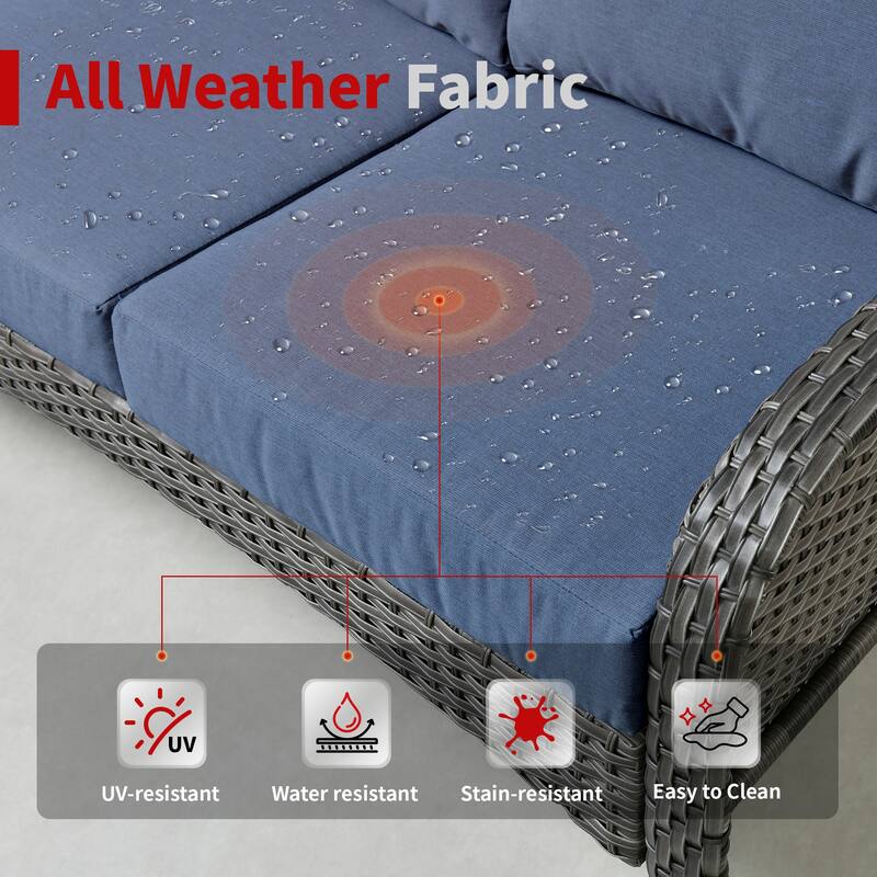 OVIOS 8 Pieces Outdoor Patio Swivel Chair Conversation Set with Fire Table