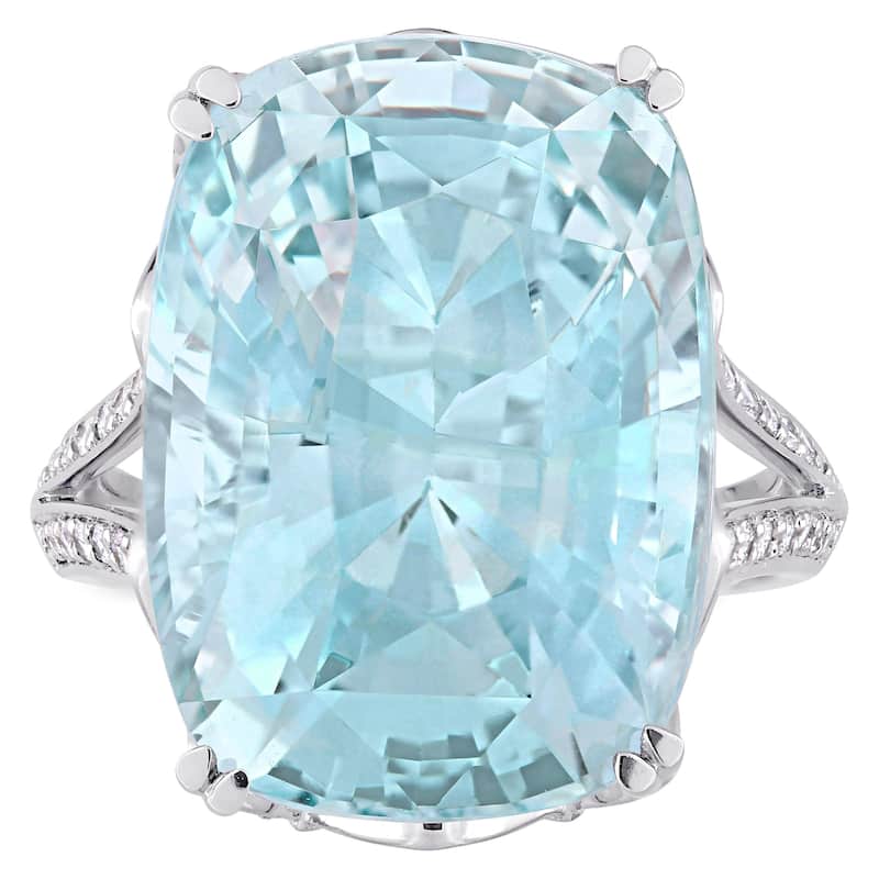 Miadora 23ct TGW Cushion-Cut Sky-Blue Topaz & 5/8ct TDW Diamond Cocktail Ring in 14k White Gold