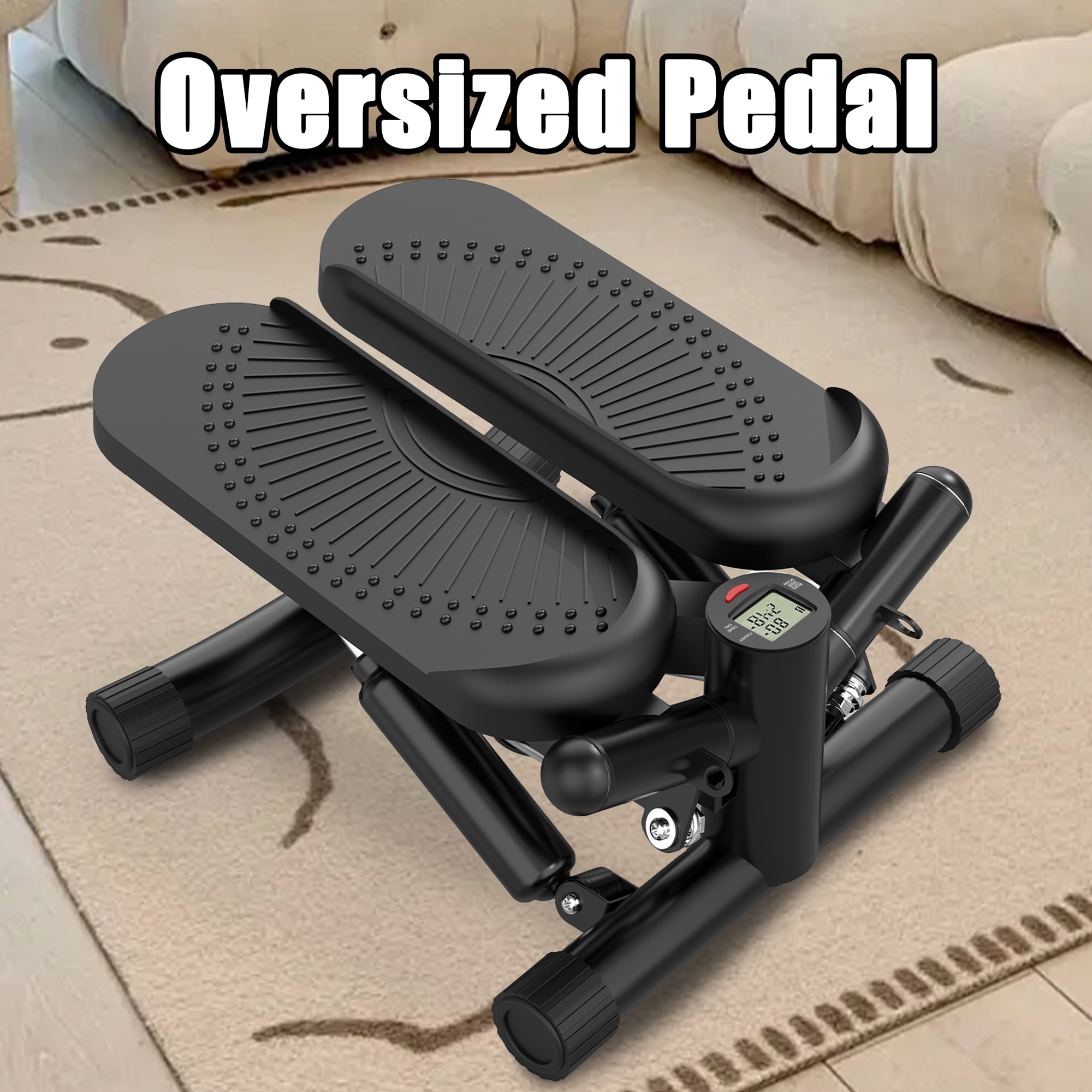 Black Portable Mini Stair Stepper Machine with Resistance Bands