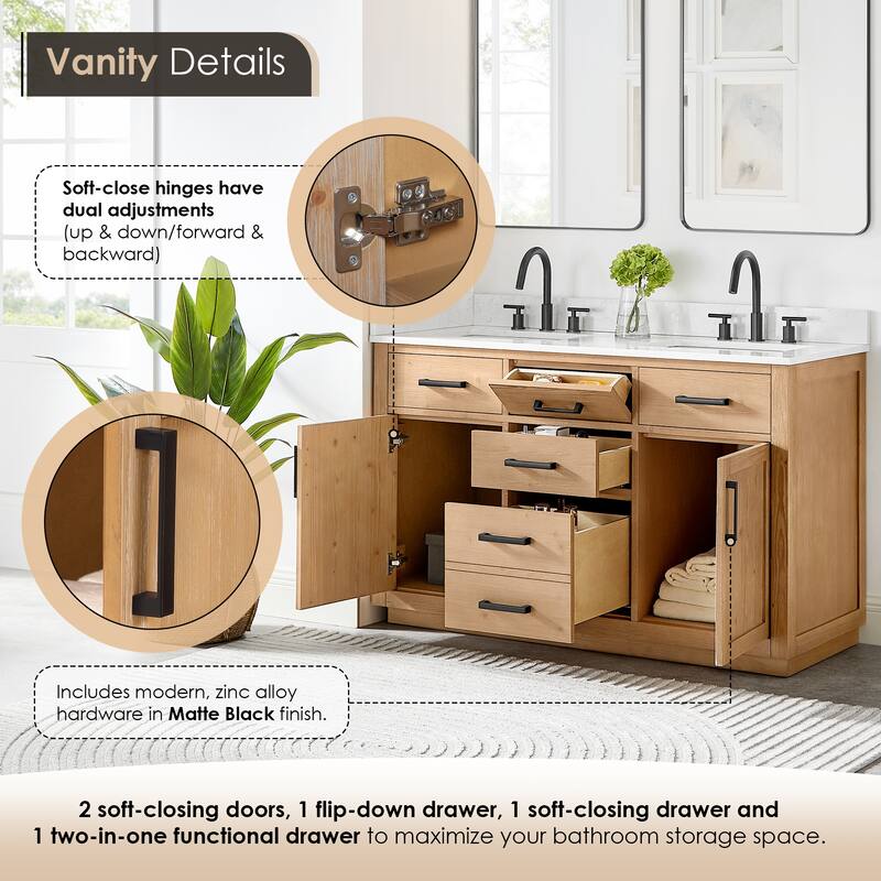 Altair Gavino Bath Vanity with Grain White Composite Stone Top, no Mirror