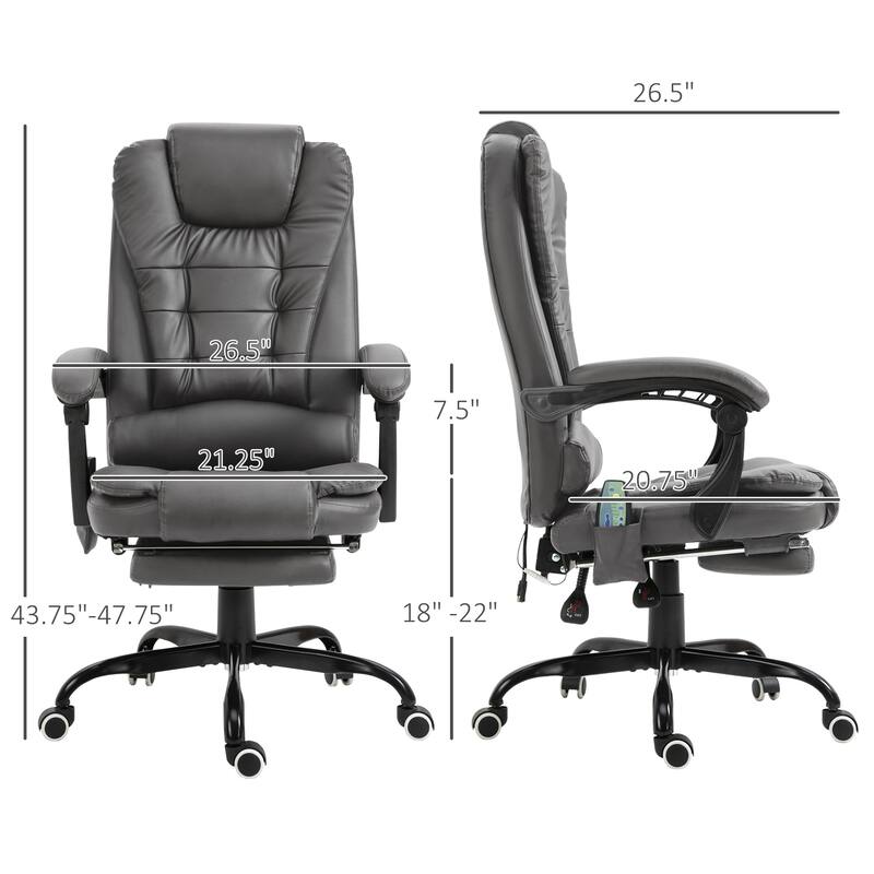 7-point Vibration Massage Backrest Office Chair, Shiny Leather Swivel Computer Chair, Recliner with Telescopic Footrest