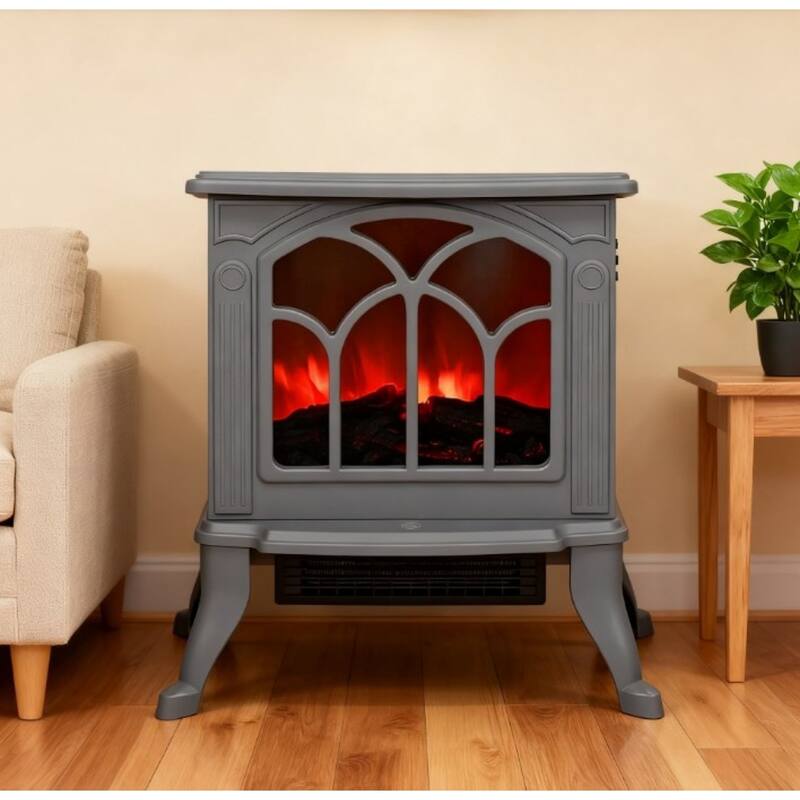 14.8" Retro Chic Electric Fireplace Stove with Realistic Flame