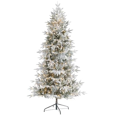 7.5' Flocked Manchester Spruce Christmas Tree with 450 Lights - Green