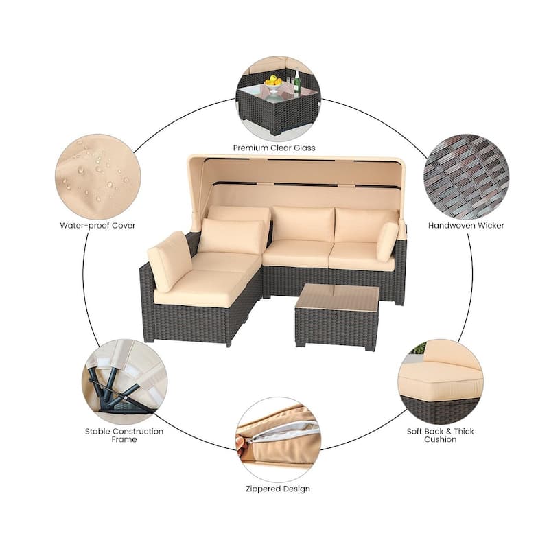 6pcs Outdoor Rattan Wicker Furniture with Canopy