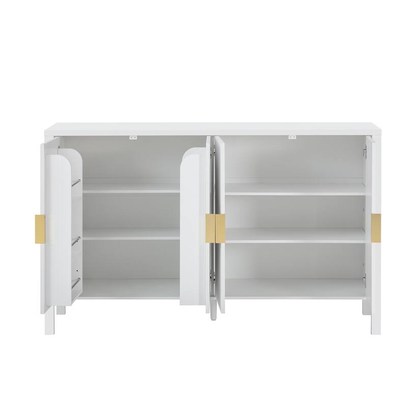 Storage Cabinet with Vertical Stripe Doors & Adjustable Shelves, Sideboard Cabinet with Door Racks & Side Hooks