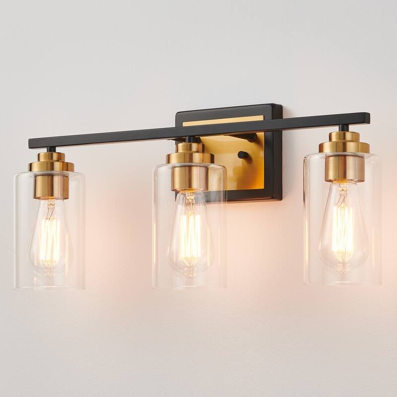 KAWOTI Rive 3-Light Antique Brass Dimmable Bathroom Vanity Light