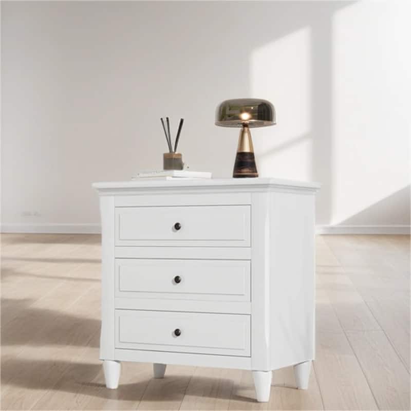 Wood Nightstand with Metal Sliding Rail and 3 Drawer