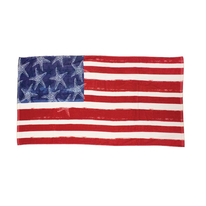 29.5" x 59" Patriotic Red White & Blue American Flag Starfish Stars & Stripes Decorative Beach Towel