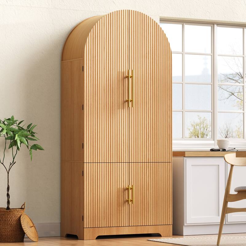 72" Arched Pantry Cabinet with 8 Shelves, Hidden Drawer for Kitchen, Dining & Bathroom