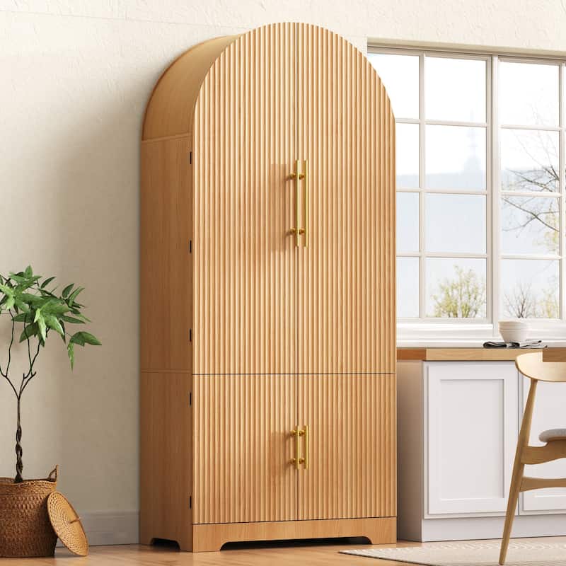 72" Tall Arched Kitchen Pantry Cabinet with 8 Door Shelves